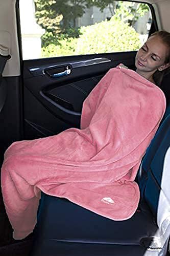 BlueHills Premium Soft Travel Blanket Pillow Airplane Blanket in Soft Bag case with Hand Luggage Belt and Carabiner Compact Pack Large Cozy Portable for Plane Car Train Transit Light Pink T020 - color: Pink-1pk-t020