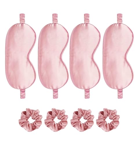 Satin Eye Mask 8Pcs Silk Sleep Masks Silky Blindfold Eyeshade Blackout Eyes Cover Scrunchies Hair Ties Travel Wedding Gifts - color: Evergreen