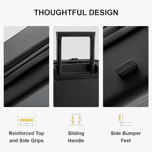 LEVEL8 Carry on Luggage Airline Approved, Small Carry on Suitcases with Wheels, Lightweight Hardside Textured Luggage for Travel, Tsa Approved, 20-Inch, Black - color: Black, size: Carry-On 20 Inch + 6PC