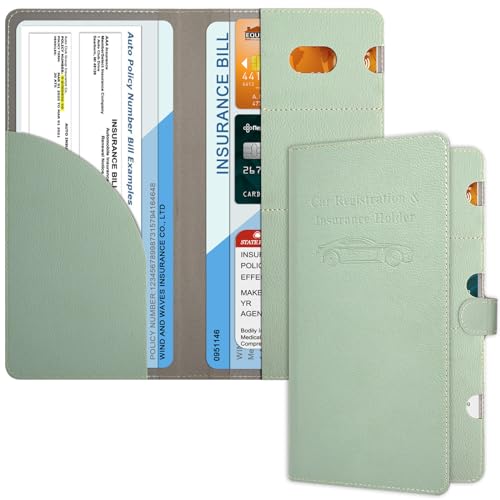 RSAquar Car Registration and Insurance Holder, Vehicle Glove Box Organizer Cool Car Accessories, Car Document Holder for Cards, Driver License & Essential Document, JD-Green - color: JD-Green