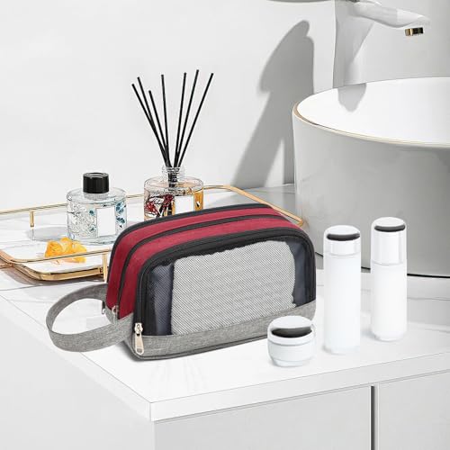 Yeiotsy Men's Travel Toiletry Bag – Small Dopp Kit with Mesh Pockets & 3 Compartments, Durable Shaving Organizer for Gym, Camping & Weekend Trips - color: Red