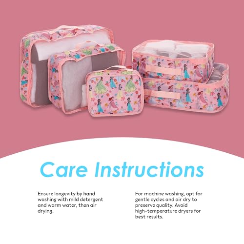 Disney Minnie Mickey Stitch Packing Cubes - Winnie the Pooh, Princess Cinderella, Cars, Toy Story 5 Piece Packing Cubes Compression - Travel Essential - Luggage Suitcase Organizer Set - color: Pink