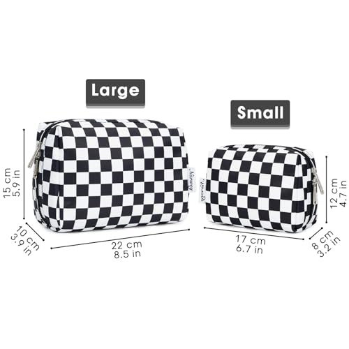 Narwey Checkered Makeup Bag Travel Cosmetic Bag Organizer Toiletry Bag Make Up Bags with Compartments for Women Girls (Large, Black Checkerboard) - color: YB-Black Checkerboard, style: Large