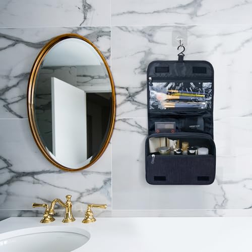 Lcsmaokin Large Capacity Toiletry Bag Travel Bag with Hanging Hook for Men and Women Waterproof Travel Cosmetic Bag Bathroom Bag,with TSA Approved Zippers Clear Travel Makeup Bag Carry-on - color: A-Black+Clear Blue