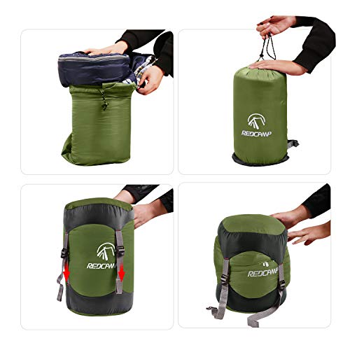 REDCAMP Nylon Compression Stuff Sack, 10L/17L/27L/40L Lightweight Sleeping Bag Compression Sack Great for Backpacking, Hiking and Camping,Blue/Yellow/Army Green/Black - color: Army Green, size: Medium