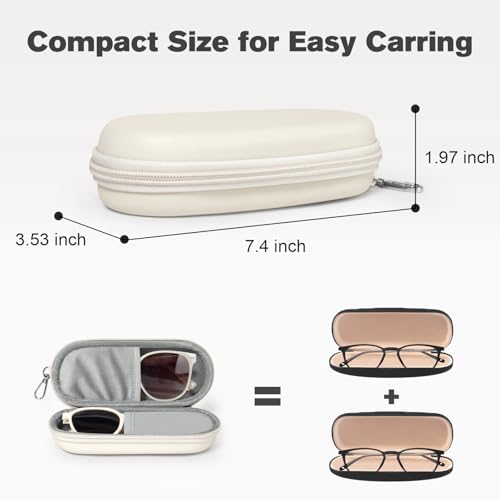 Double Eyeglasses Case, Dual Glasses Sunglasses Organizer with Zipper Closure, Eyewear Storage Box for Men Women Travel - color: Beige