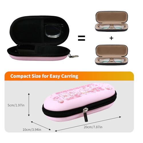Double Eyeglasses Case, Hard Shell Dual Sunglasses Organizer with Zipper Clip Travel Glasses Storage for Women Men - color: Pink Claw Machine