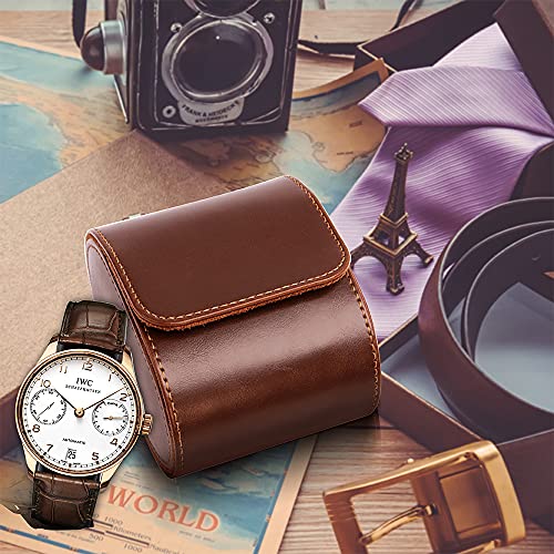 ROSELLE Single Watch Case for Men and Women with Suede Lining - Watch Roll Travel Case - Storage Organizer and Display(Brown-1) - color: Brown-1