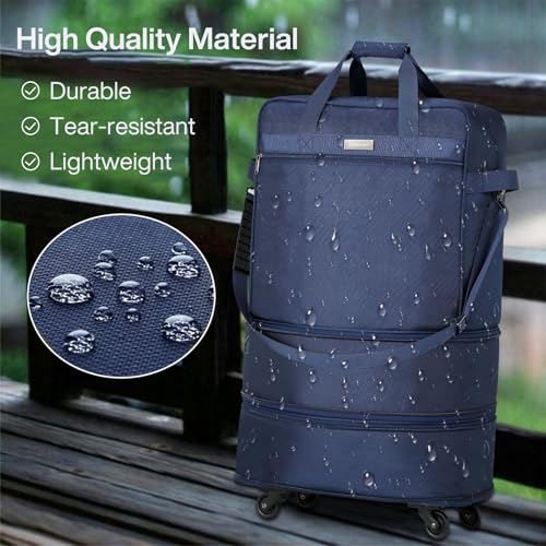 Hanke Suitcases with Wheels Expandable Foldable Luggage Bag Suitcase Collapsible Rolling Travel Bag Duffel Bag for Men Women Lightweight Suitcases without Telescoping Handle, Blue - color: Blue Upgrade Version