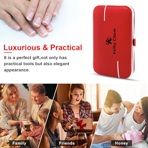 Manicure Set, Travel Mini Nail Clippers Kit Pedicure Care Tools, 10pcs Stainless Steel Grooming kit (Red) - color: Red