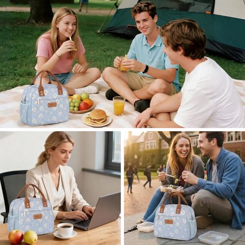 HOMESPON Insulated Lunch Bag for Women Men Adults Lunch Tote with Front Pocket Lunch Box Container Cooler Bag for Work Picnic (Blue Daisy) - color: Blue Daisy