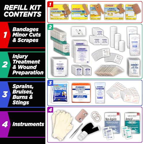 Rapid Care 4-Shelf First Aid Refill Kit - 1033 Piece OSHA & ANSI Compliant First Aid Cabinet Refill, Serves 150+ People, Color-Coded Workplace, Office & School First Aid Supplies - size: 4-Shelf Refill
