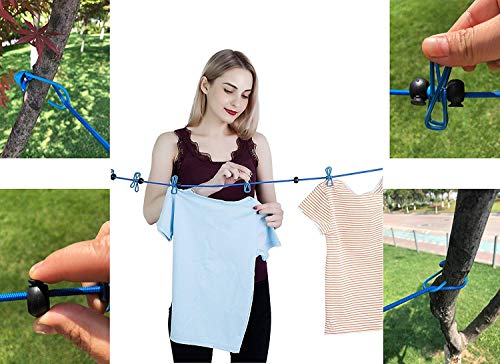 2 Pack Portable Clothesline with 12 Clothespins, Windproof Travel Stretchy Retractable Elastic Laundry Clothes Line for Backyard, Vacation Hotel, Balcony Drying - size: 2P - GYS
