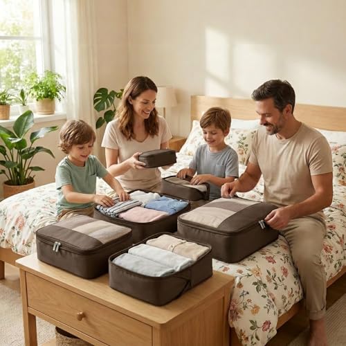 4 Piece Compression Packing Cubes for 3–7 Day Travel, Space Saving Travel Organizers with Breathable Mesh, Double-Zipper Packing Cubes for Carry-On & Suitcases (Gray) - color: Gray