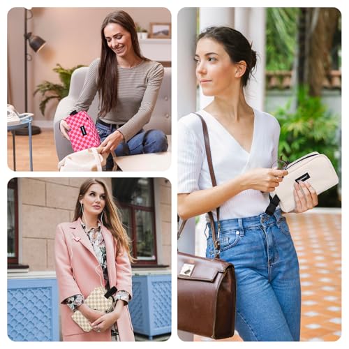 Freezable Lunch Bag,Freezable Snack Bag,Mini Cooler Bag for Travel/Work/School,Small Insulated Bag,Small Cooler Lunch Box with Ice Packs,Insulated Snack Bag,Freezable Snack Box with Handle Buckle - color: Pink Checkerboard