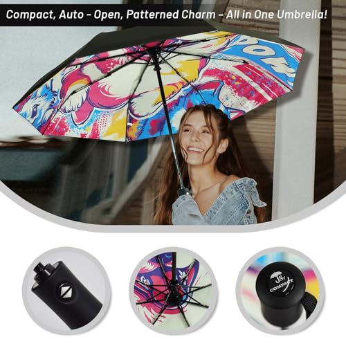 SY COMPACT Travel Umbrella - Windproof Automatic Compact Umbrella for Rain, Lightest 8-Rib, Small, Strong & Portable, Durable Grip, Fits Backpack & Car, Factory Direct (UV Available) - color: Puppy