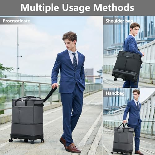 Large Capacity Rolling Duffle Bag with Detachable Wheels,Expandable Foldable Suitcase for Travel,Collapsible Luggage Duffel Overnight Weekend Bags without Telescoping Handle - color: Grey