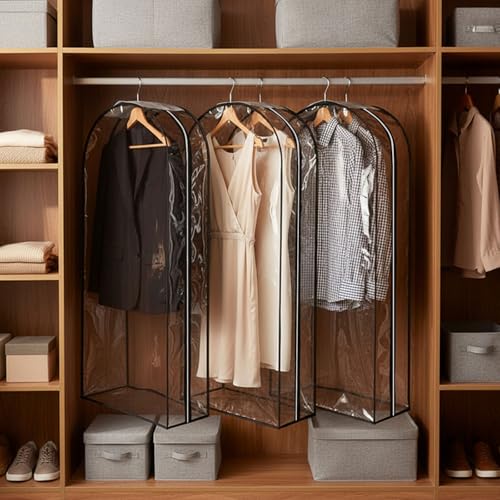 Clear Garment Bags for Hanging Clothes 3-piece set 43inches Storage Bags With Zipper for Shirts, Suit,Jackets,Coats,Sweater,Short Skirt,Gowns,etc. - size: 43inch