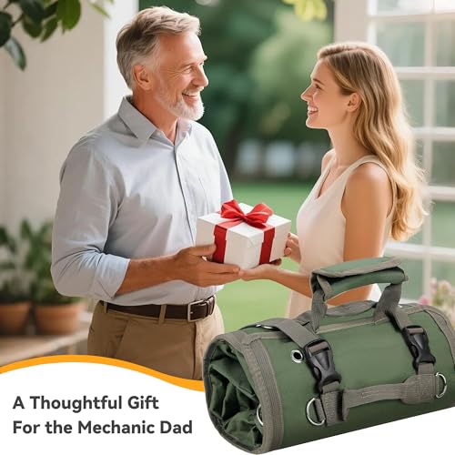 Roll Up Tool Bag, Heavy Duty Roll Up Tool Bag Organizer, Motorcycle Tool Roll Bag Organizer, Foldable Portable Tool Bags, Men's Gift Suitable for Mechanics Welding Electricians (Green)
