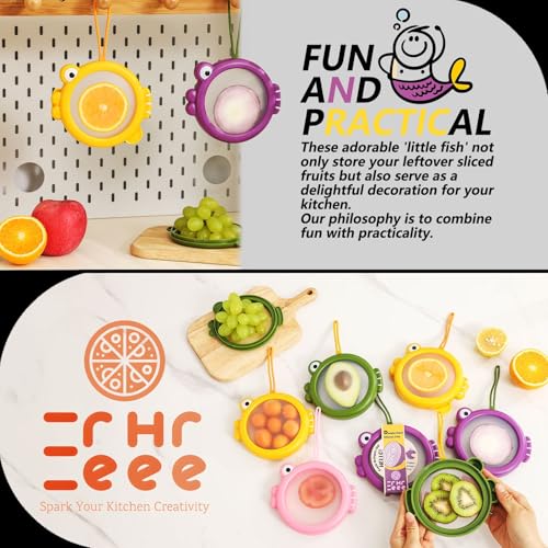 4-Piece Food Storage Containers Set – Avocado Saver, Onion Keeper, Silicone Kitchen Organizers for Fridge, Reusable & Fresh-Keeping Design - color: Vibrant Fish