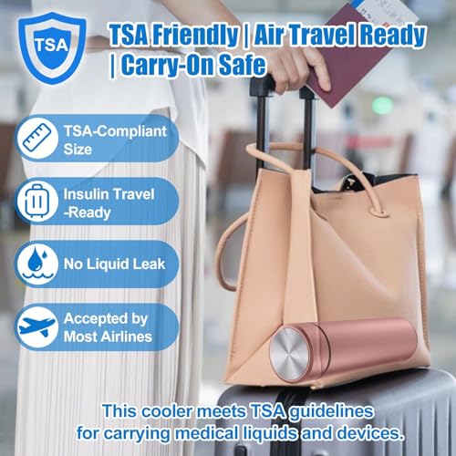 60H Insulin Cooler Travel Case TSA Approved, Portable Medication Cooler for 2-3 Insulin Pens or Vials, Double-Layer Vacuum Insulated Diabetic Travel Case with Reusable Ice Packs (Rose) - color: Elegant Rose