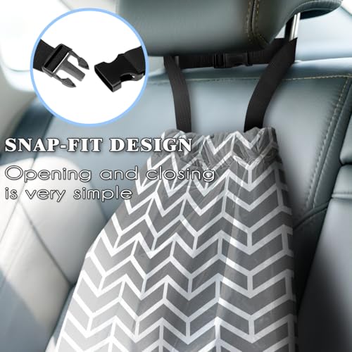 Car Trash Bag Hanging Back of Seat with Adjustable Snap Buckle Strap Cute Printed Drawstring Garbage Bags for Car-Grey White - color: Grey White Car Trash Bag