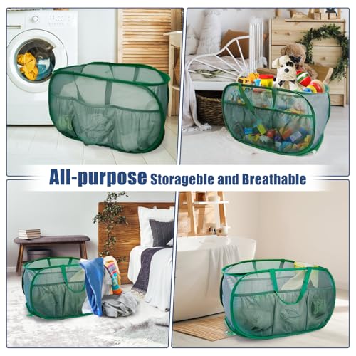 2 Pack Collapsible Laundry Baskets, Upgrade Pop Up Laundry Hamper with Convenient Bags, Foldable Laundry Basket Mesh Light Weight, Easy to Carry Clothes Hampers for Laundry, Dorm, Toys, Travel Green - color: 2xGreen