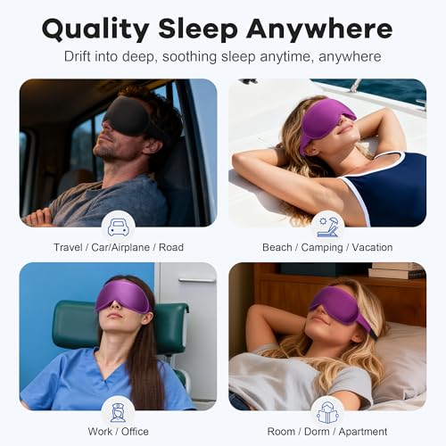 Weighted Eye Mask for Sleeping 2 Pack: Gentle Pressure Blackout Sleep Mask with 3D Contoured Cups, Zero Eye Pressure Sleep Mask for Lash Extensions, Memory Foam Travel Mask, Black Purple - color: Black & Purple (2 Pack)
