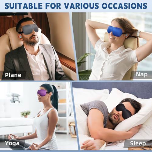 4-Pack Eye Masks for Sleep with Adjustable Strap Comfortable Sleep Masks for Women and Man Night Sleep, Travel, Nap Gery - color: Black&blue&purple&gray