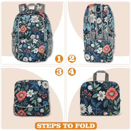 ZOMAKE Lightweight Packable Backpack 30L, Foldable Hiking Backpacks Water Resistant Compact Folding Daypack for Travel(Navy blue,Floral pattern) - color: Navy Blue,floral Pattern