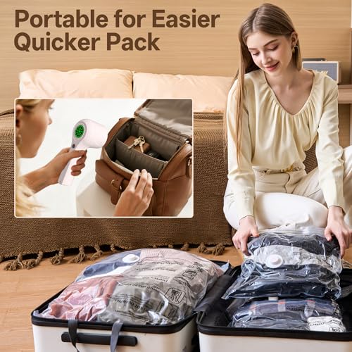 12 Pack Vacuum Seal Bags with Rechargeable Wireless Pump Set, Space Saver Bags Compression Packing Bag for Travel Clothing Clothes - size: 12 Bags + Cordless Pump
