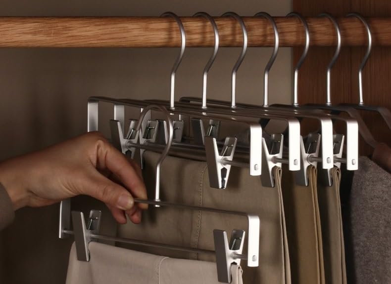 Premium Matte Silvery Aluminum Pants Clip Hanger 100 Pack, 12” Extra Smooth & Durable Metal Shirt Dress Aluminum Alloy Hanger,Clothing Support,Clothing Hang - style: Silver Pants Clip Hanger(100)