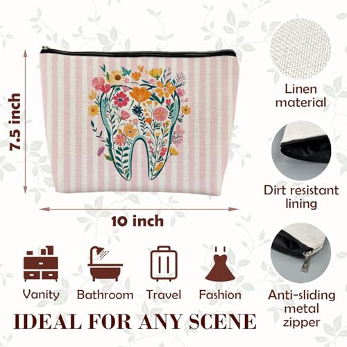Dental Floral Makeup Bag, Dental Hygienist Assistant Gifts Makeup Cosmetic Bag Travel Toiletry Bag for Women, Best Dentist Gift Zipper Makeup Pouch - color: Dentist Flower