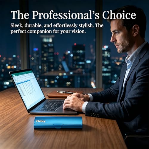 Philley Aluminum Ultra-Light Eyeglasses Case Hard Shell Nearsighted Glasses Case for Women & Men - color: Blue