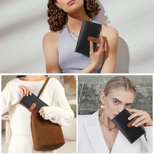 yiijay Wallet Women RFID Blocking Multi Cards Wallet Credit Card Holder for Women Large Capacity Lady Leather Trifold Travel Wallet with Pen Holder - color: 2Black&Brown