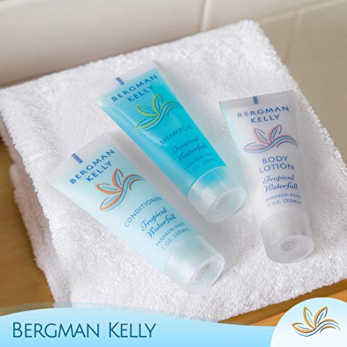 Bergman Kelly Hotel Toiletries Bundle (Tropical Waterfall, 1 oz each, 40 Pcs) 4-Piece Set: 10 Rectangular Bar Soap, 10 Shampoo, 10 Conditioner & 10 Body Lotion - Bulk Mini Guest Amenities Supply - size: 1 Fl Oz (Pack of 10)
