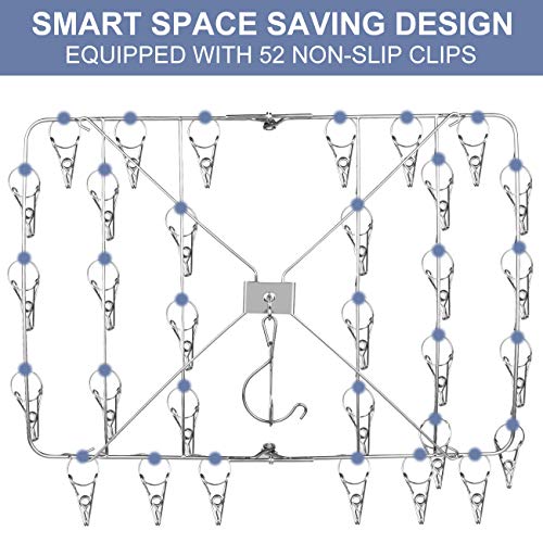 Fayleeko Drying Rack, 52 Clips Stainless Steel Laundry Drying Rack Folding Sock, Underwear, Clothes Hangers for Drying Towels, Bras, Lingerie, Baby Clothes