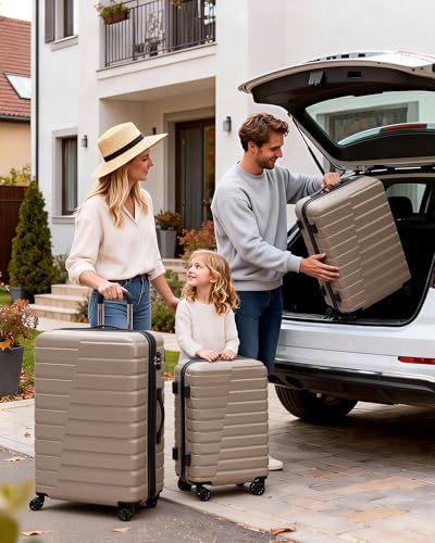 Coolife Luggage Sets, 3 Piece Hard Shell Suitcase Set with Spinner Wheels, Expandable Large Checked Luggage, Lightweight Rolling Carry On with TSA Lock Brown - color: brown, size: 3 Piece Set (20in/24in/28in)