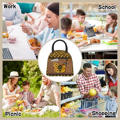 Bible Verses Lunch Box Christian Insulated Lunch Bag for Women Inspirational Scripture Cross Butterfly Sunflower Lunchbox Religious Reusable LunchTote Bag for Church Office Work Travel - color: Christian 3