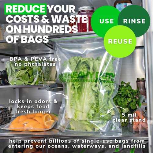 Smelly Proof HEAVY DUTY Reusable STAND-UP Bags for Food Storage, USA Made, NO PEVA & BPA FREE, Reusable Freezer Bags, Dishwasher-Safe, Triple Zip, CLEAR 5-mils XXL 2-Gallon 12" x 16" - 5pk - size: 5pk XXL 2-Gallon 12"x16"