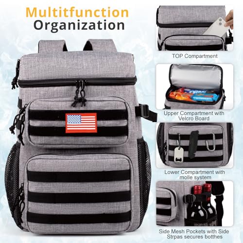 Tactical Backpack Cooler,Soft Lightweight Leakproof Cooler Backpack,Insulated Cooler Bag,Portable Soft Cooler Bag Waterproof for Beach, Travel, Camping, Picnic, Hiking - color: Gery