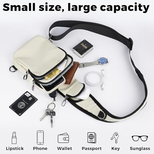 VADOO Sling Bag, Crossbody Bag with Zipper Lock, RFID Blocking & Water Resistant for Men and Women - color: Beige
