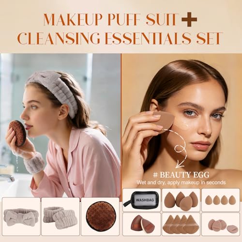 Professional Makeup Brush Set with Travel Case – 44Pcs Multi-Functional Face Makeup Tool Kit Includes Kabuki, Eyeshadow, Concealer, Blush, Bronzer, Foundation Brushes, Powder Puff & Makeup Sponge