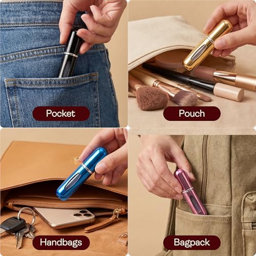 5ml Travel Perfume Bottle Refillable Atomizer Sprayer for Perfume,Leakproof Perfume Atomizer Travel, Portable Refillable Perfume Bottles, (Blue, Pink, Gold, Silver) - color: Blue, Pink, Gold, Silver
