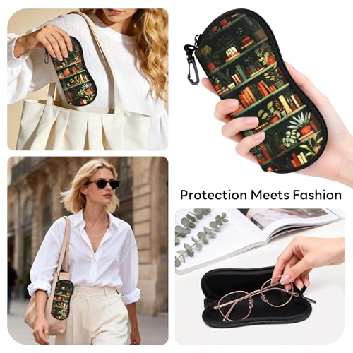 Sunglasses Case with Belt Clip, Ultra Light Neoprene Zipper Soft Padded Glasses Case for Women Men - color: Green Study