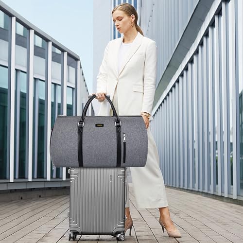 Convertible 2-in-1 Garment Bags for Travel, 50L Carry On Garment Duffle Bag With Shoe Compartment Large Weekender Bag for Women Men Hanging Suitcase Suit Travel Duffel Overnight Bags - color: 3-Grey