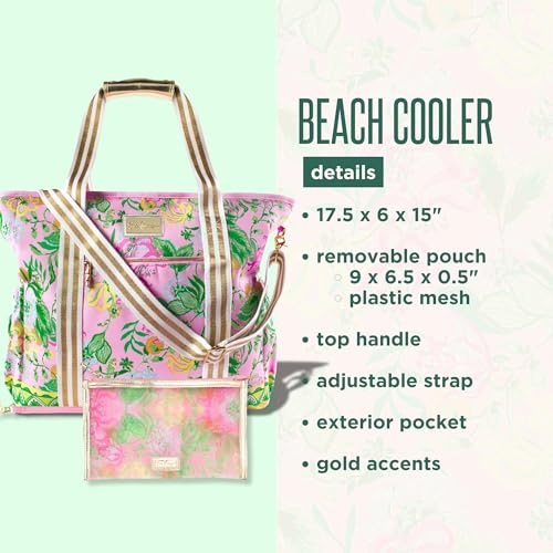 Lilly Pulitzer Beach and Picnic Cooler, Insulated Bag with Adjustable Shoulder Strap and Zipper, Soft Cooler - color: Tropical Oasis