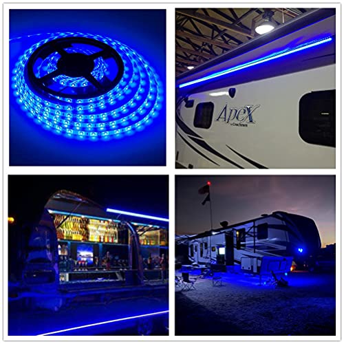 RV Awning Lights, 12V 16.4FT Blue Camping Awning Lights, Motorhome Travel Trailer Food Trucks Van Waterproof Canopy Led Strip Lighting, RV Exterior Underglow Light - color: Blue
