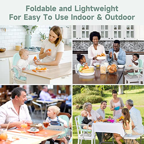 YOLEO Baby High Chair Booster Seat for Dining Table, Foldable High Chairs with Adjustable Heights, Travel Booster Seat with Removable Tray - color: Green, size: No Cushion