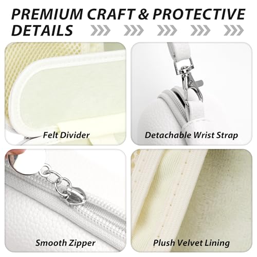 Double Glasses Case for Women Men, Dual Eyeglass Travel Organizer with Wristband - color: White